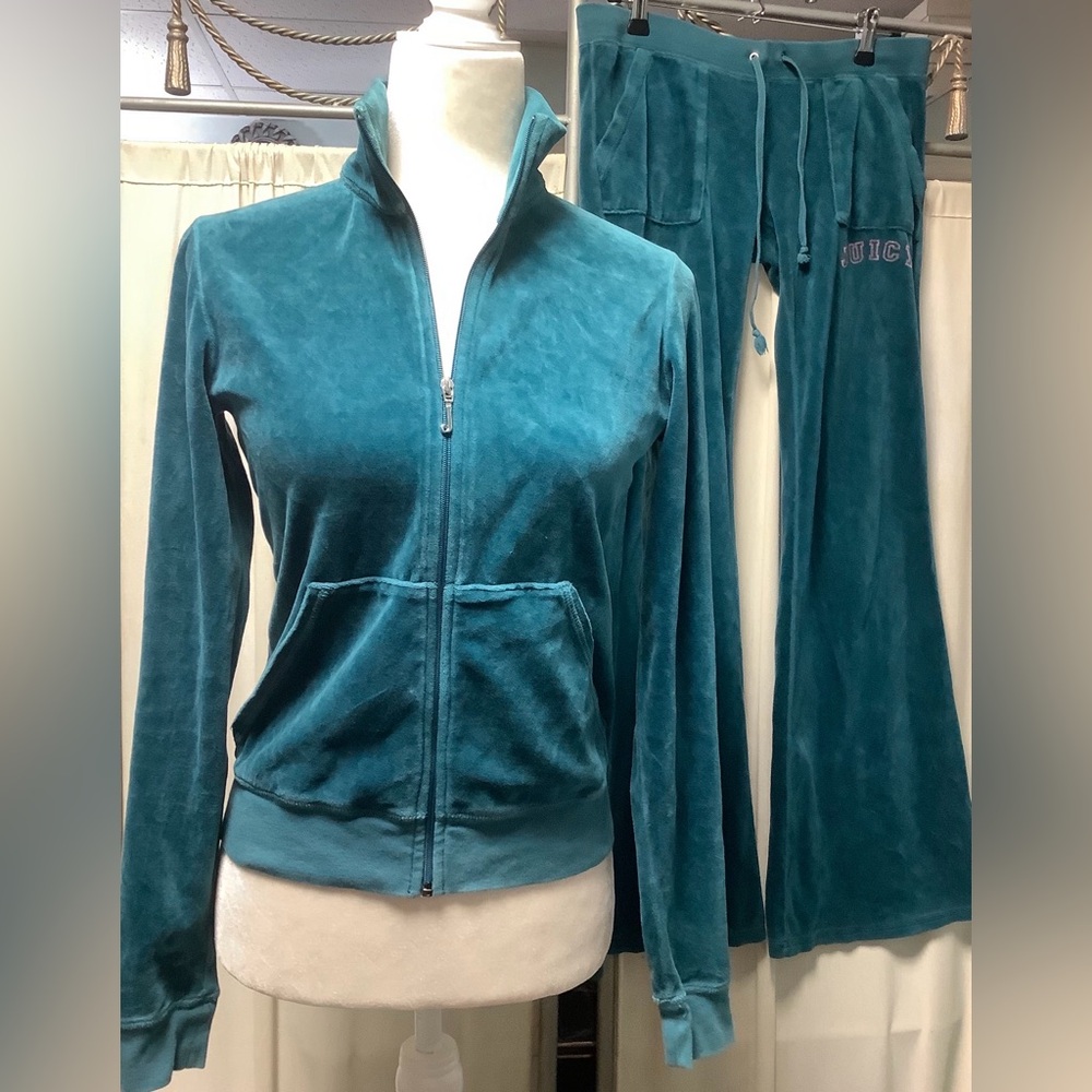 Juicy Couture Teal Velour Track Jacket & Flare Pants 30 x 32 Tracksuit